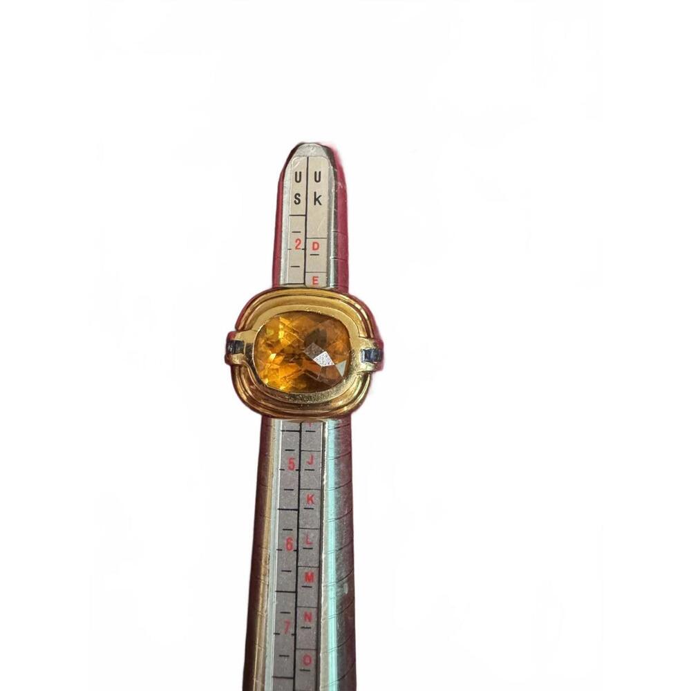 Vintage David Yurman Gold Ring with Large Citrine and Sapphire Stones Size 4